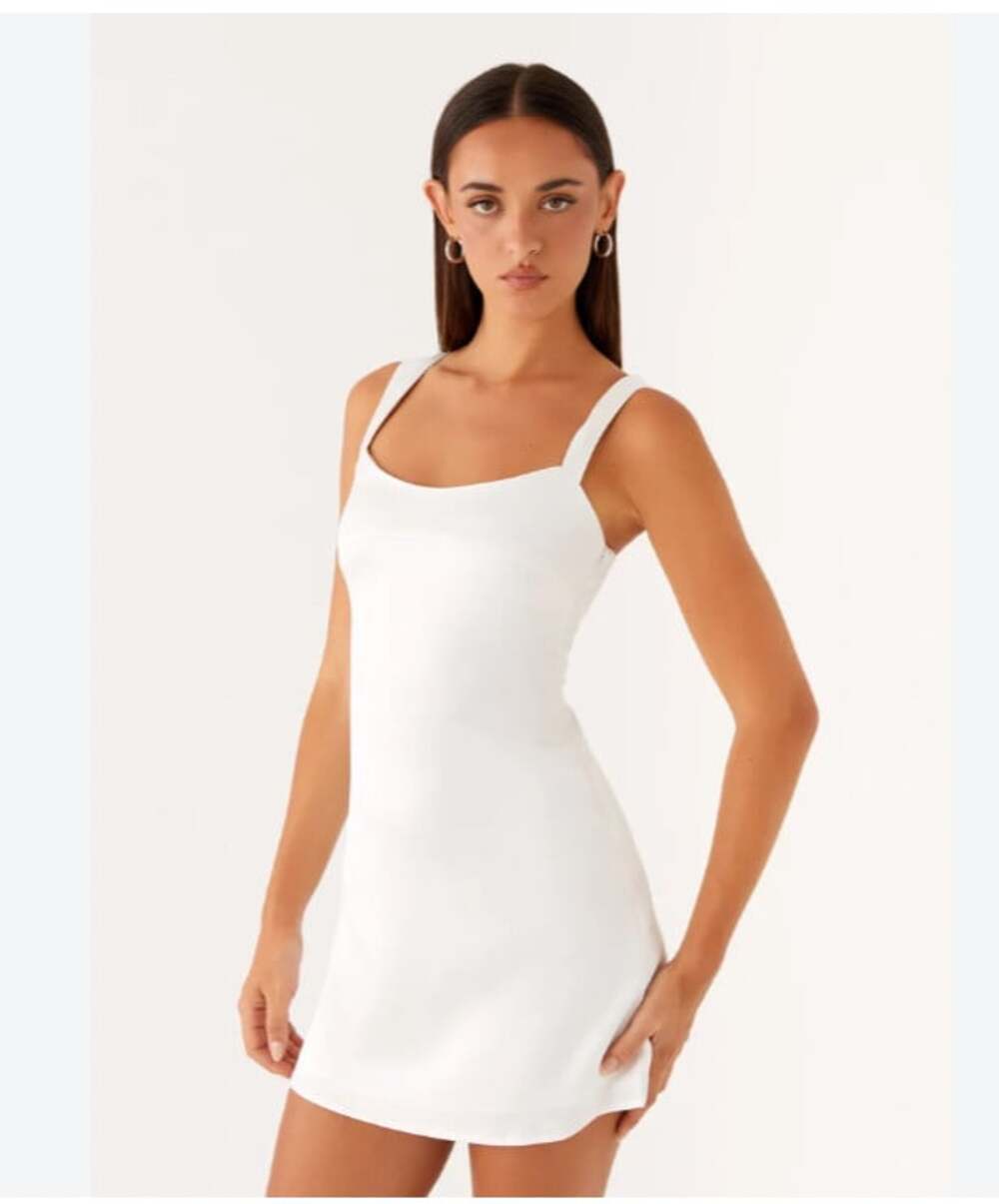 Peppermayo Odette Satin Mini Dress Womens 6 White Square Neck Sleeveless Party